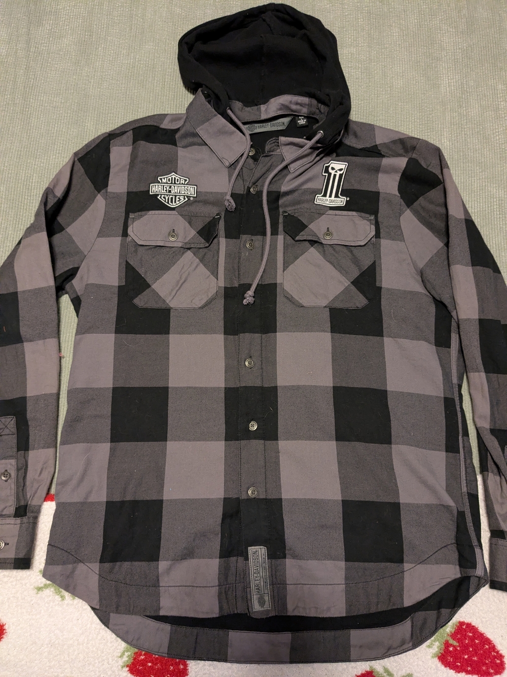 Harley Davidson Men's Lined Hooded Plaid Slim Fit Shirt Jacket Size Large
